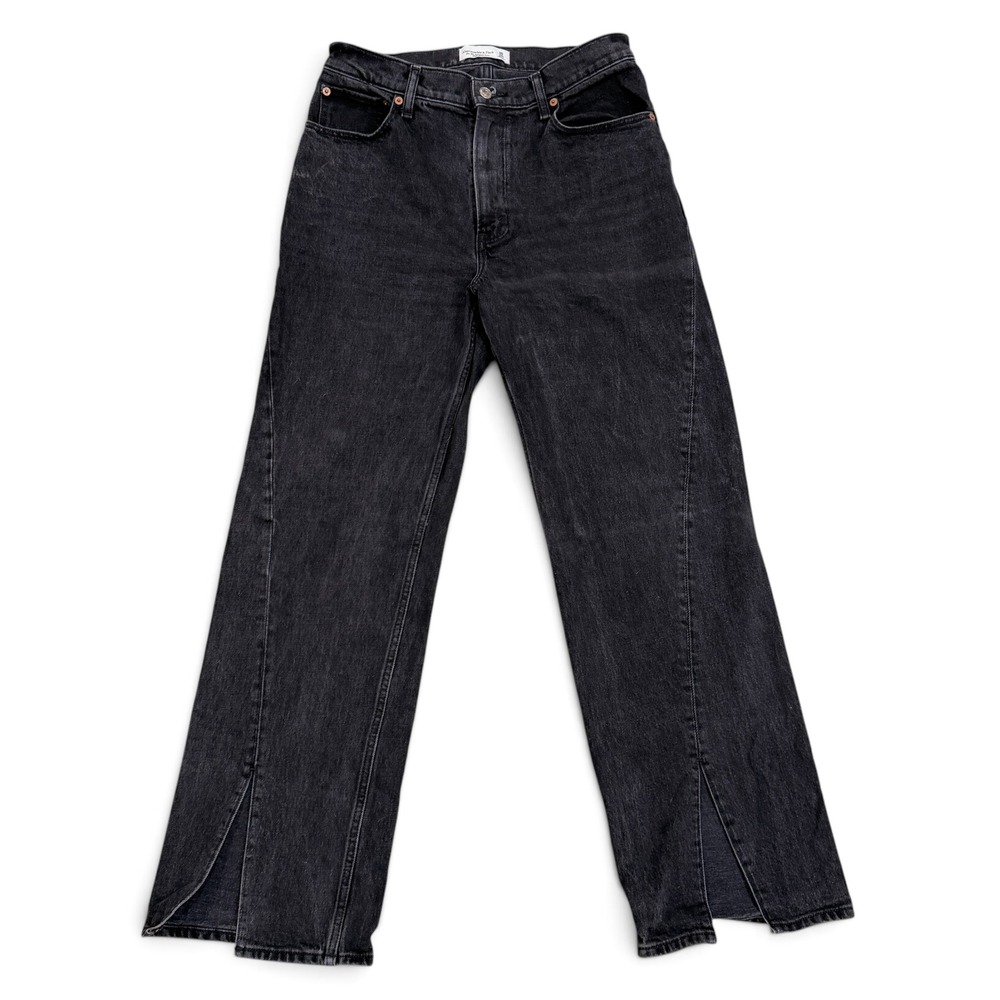 Abercrombie & Fitch The 90s Relaxed Jean High Rise Split Hem Black Womens 30 10R